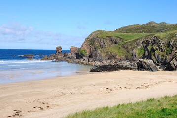 Dramatic seascape and the shores of Lewis and Harris Scottish island in the Outer Hebrides, Scotland, United Kingdom