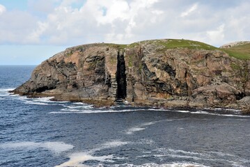 Dramatic seascape and the shores of Lewis and Harris Scottish island in the Outer Hebrides,...