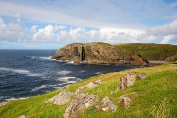 Dramatic seascape and the shores of Lewis and Harris Scottish island in the Outer Hebrides, Scotland, United Kingdom