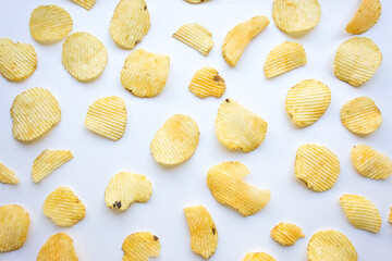 potato chips on white background