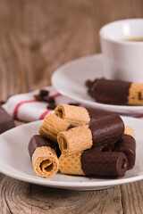 Chocolate wafer rolls.
