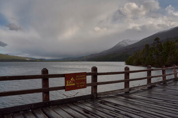 Wooden pier on the lake, Los Alerces National Park, Patagonia, Argentina