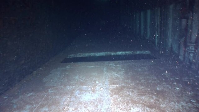 Ship wreck Salem Express underwater in the Red Sea in Egypt. Extreme tourism on ocean floor in world of coral reefs, fish, sharks. Researchers of wildlife blue abyss. Deep diving.