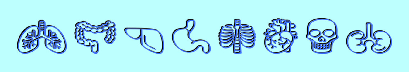set of human organ cartoon icon design template with various models. vector illustration isolated on blue background