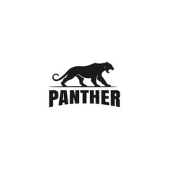 panther logo template - big cat silhouette with srtong bold typography design vector © CreativeMate