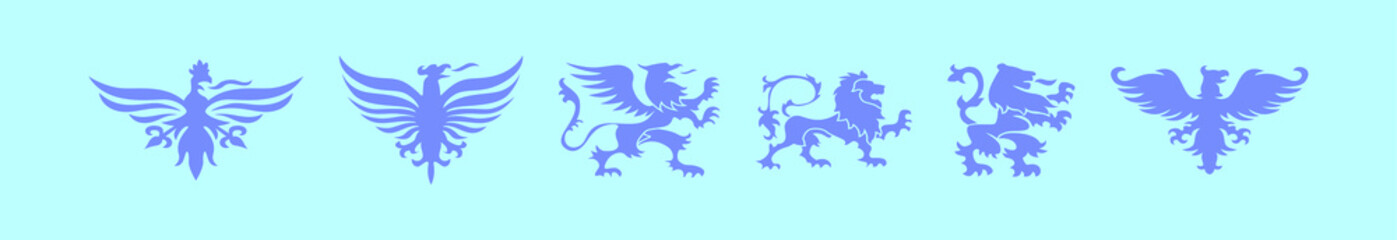 set of heraldic lion cartoon icon design template with various models. vector illustration isolated on blue background
