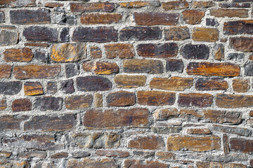 old brick wall with detailed textures of cement and stone bricks