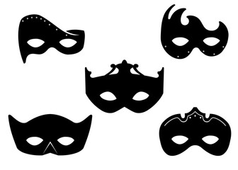 Masks Design Set, Isolated Silhouette Illustration