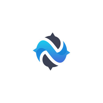 Modern logotype of compass with letter N - creative logo design template vector