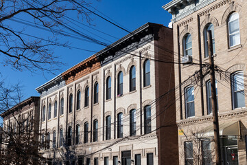 Row of Beautiful Old Brick Residential Buildings in Greenpoint Brooklyn New York