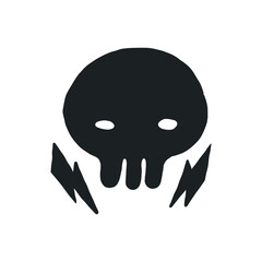 full black skull with thunder hand drawn tattoo illustration. collection set of gothic or mystic theme illustrated as clipart isolated on white background. vector element design.