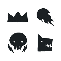 full black bundle of hand drawn tattoo illustration. collection set of gothic or mystic theme illustrated as clipart isolated on white background. vector element design.