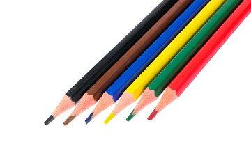 Colored pencils close-up on a white background, isolated