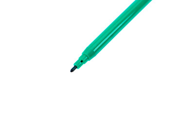 Green felt-tip pen without cap, close-up, on a white background, isolated