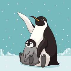 Family of penguins in cartoon style. Penguin character design. vector illustration