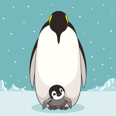 Family of penguins in cartoon style. Penguin character design. vector illustration