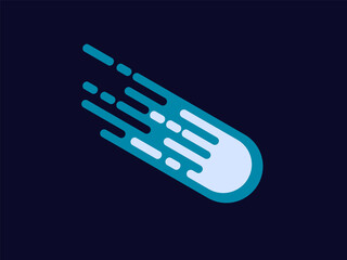 Comet color icon. Star falling from the sky. Cartoon outer space object. Meteor, fireball, asteroid. Dark blue background. Starlight trail. Universe and astronomy. Vector illustration, flat, clip art.