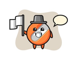 Cartoon character of pencil sharpener holding a flag