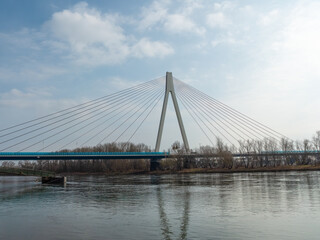 Fototapeta na wymiar View to the bridge across the river Rhine near to Neuwied - copy space