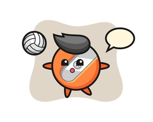 Character cartoon of pencil sharpener is playing volleyball
