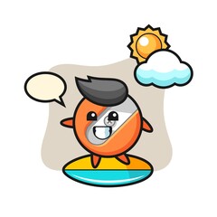 Illustration of pencil sharpener cartoon do surfing on the beach