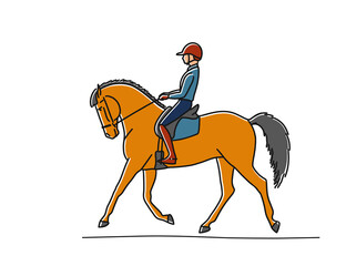 Girl is riding a dressage horse, vector color illustration
