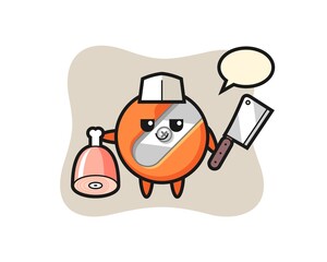 Illustration of pencil sharpener character as a butcher
