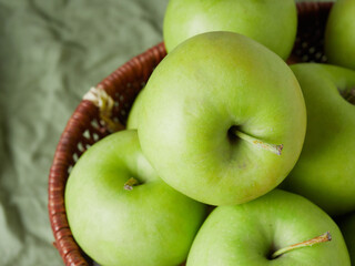 Apple on white table background, green Apple fruit background. natural fresh products.