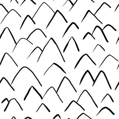 Seamless pattern with variety abstract shapes, mountain, lines. Background drawn with ink and marker in hand drawn style. Illustrations with natural texture in the Scandinavian style. Vector