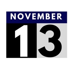November 13 . flat daily calendar icon .date ,day, month .calendar for the month of November
