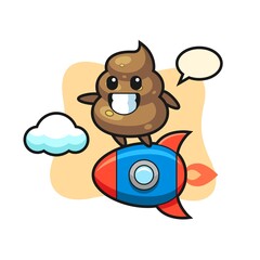 poop mascot character riding a rocket