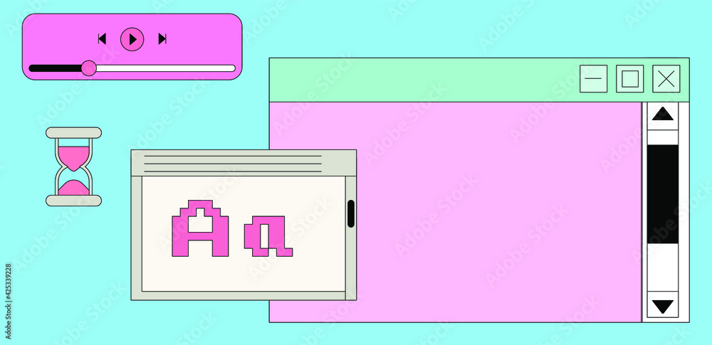 Aufkleber Set of retro user interface tabs and icons. Screen panels and dialog boxes of computer software.