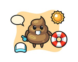 Cartoon mascot of poop as a beach guard