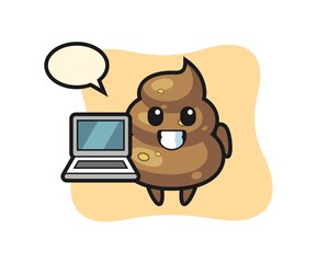 Mascot Illustration of poop with a laptop