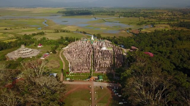 Mwe Taw Kakku Pagodas, Ancient Temple, Myanmar or Burma, Aerial Descending