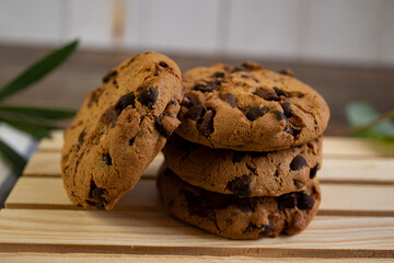 Close up image of sofe baked drak chocolate cookies
