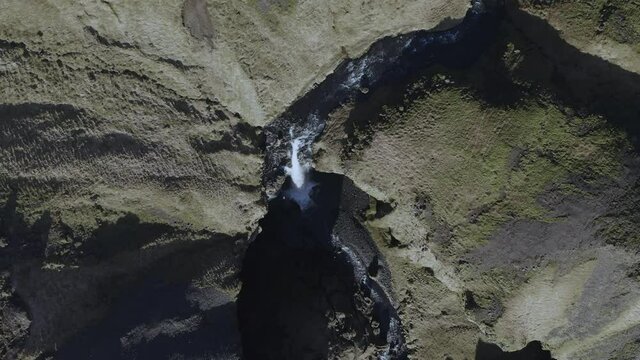 Top Down Aerial View of Kvernufoss Iceland Waterfall
