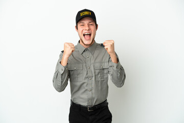 Young Russian security man isolated on white background celebrating a victory in winner position