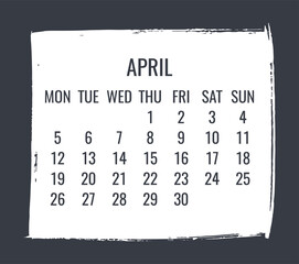 April year 2021 monthly calendar