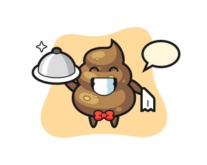 Character mascot of poop as a waiters