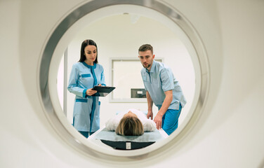 Professional Doctor Radiologist In Medical Laboratory Controls magnetic resonance imaging or...