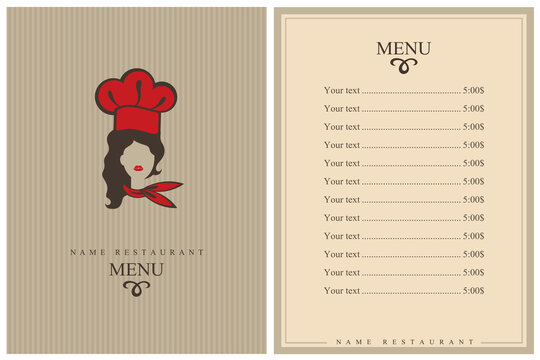 template restaurant menu design with lady chef