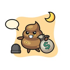 Illustration of poop cartoon is stolen the money