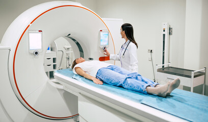 Professional Doctor Radiologist In Medical Laboratory Controls magnetic resonance imaging or...