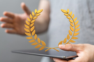 champion gold winner first place in hand