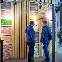 People buyers choose brick panels in showroom shop