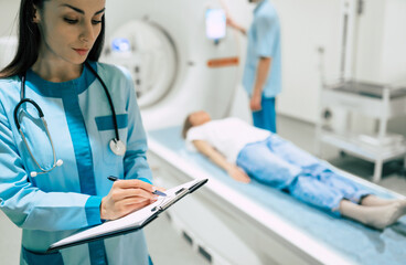 Medical Equipment and Health Care. Magnetic resonance imaging scan or computed tomography device in...