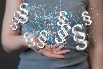 Law paragraph digital hologram background 3D rendering