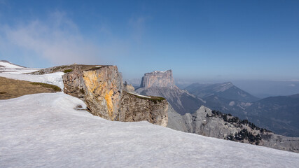 View of Mont Aiguille, South Vercors in the French Alps 