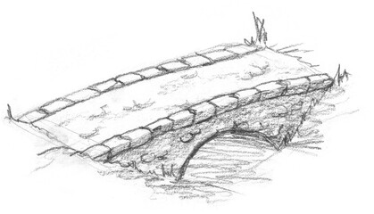 Obraz premium Hand pencil drawn bridge. Fantasy map creator.
